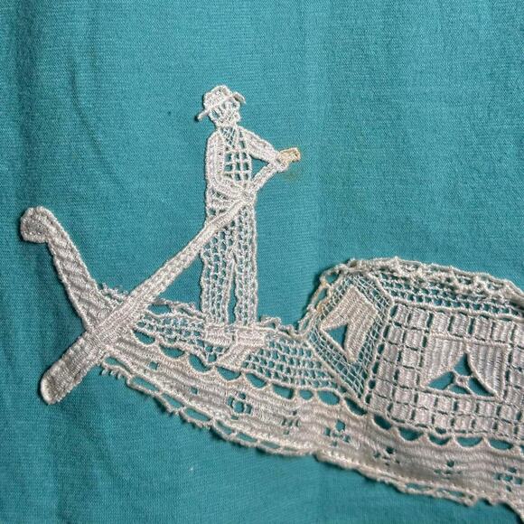 Moschino “Rush Hour in Venice” Light Blue Crochet Detailed Tee - Size Small - Picture 4 of 8